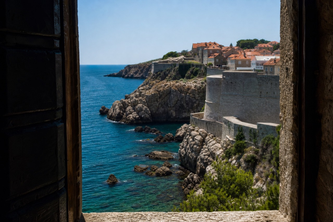 Clear turquoise water along the rocky coastline below Dubrovnik's walls