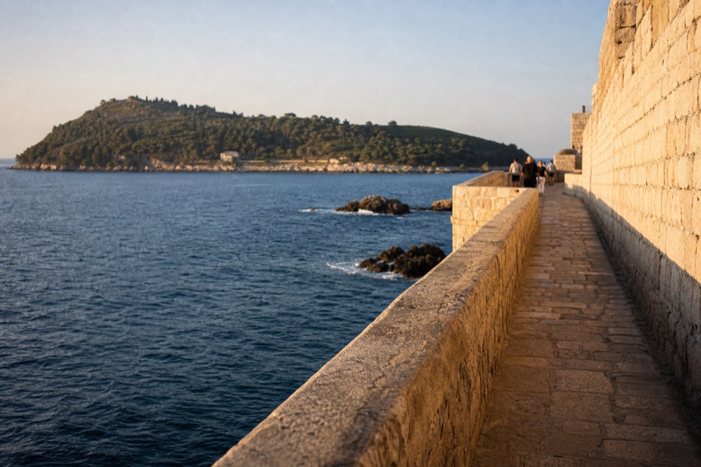 Wooded Lokrum island seen across the sea from Dubrovnik