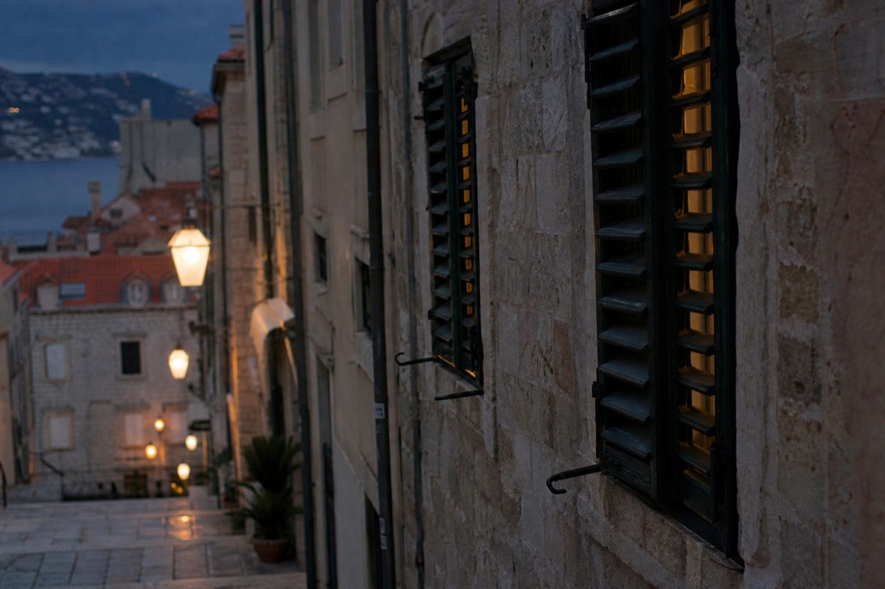 Empty stone street in Dubrovnik Old Town under soft winter light