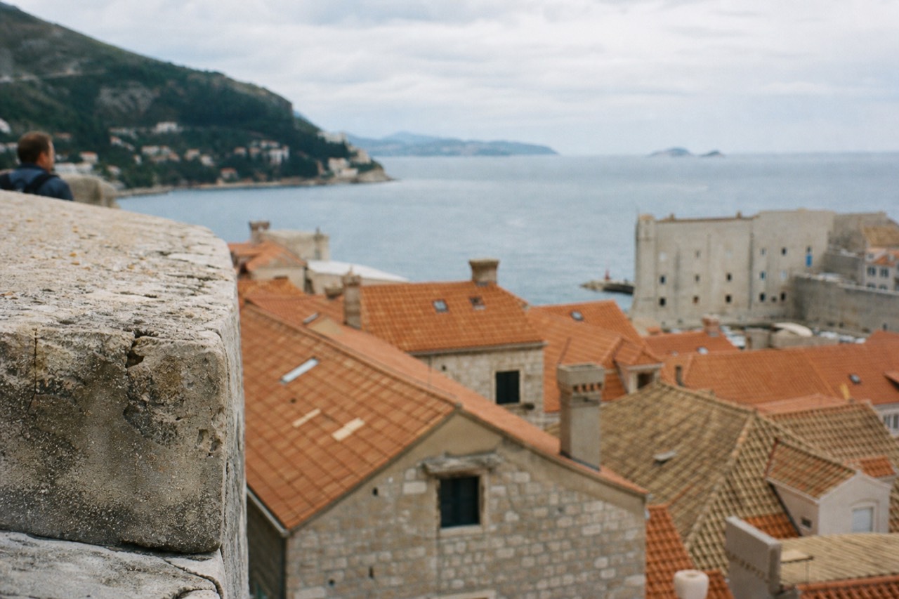 Dubrovnik Old Town rooftops and the Adriatic sea seen from the city walls