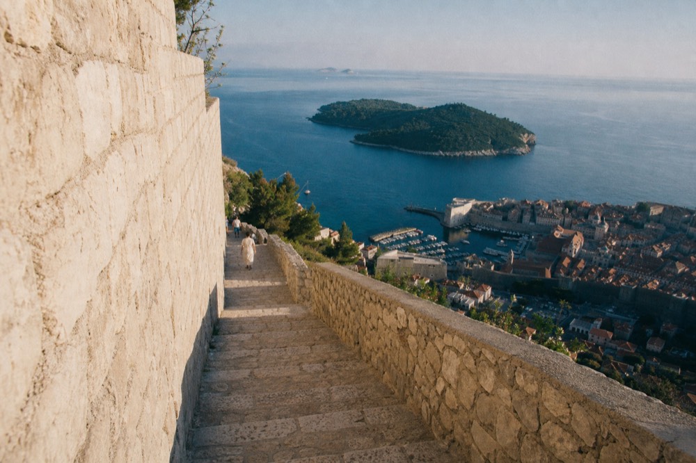 View from Mount Srd over Dubrovnik Old Town and the Adriatic in morning light