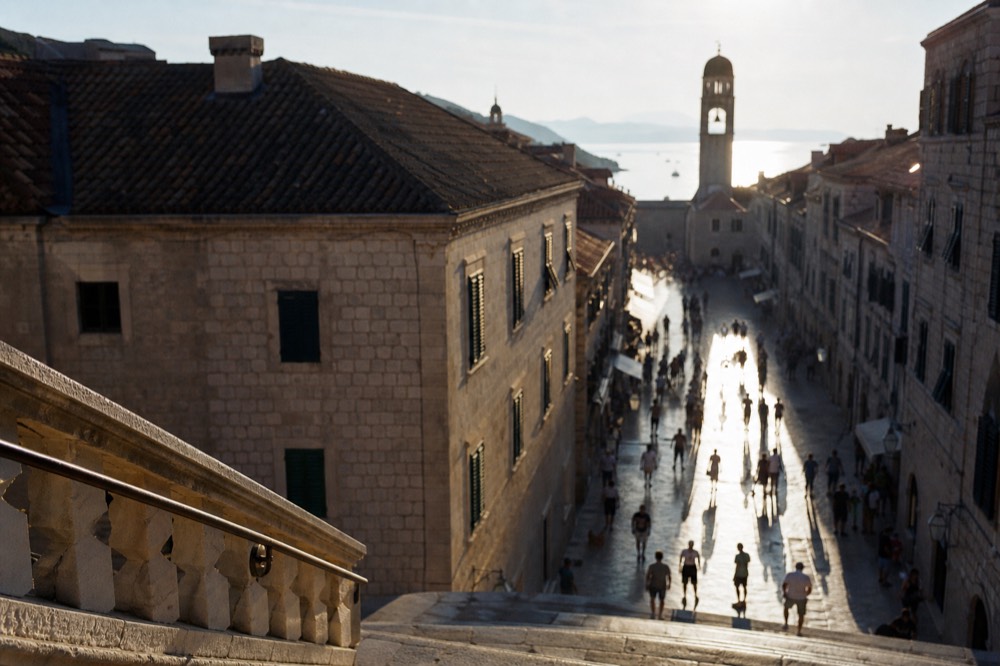 Evening light on the Stradun, the limestone main street of Dubrovnik Old Town