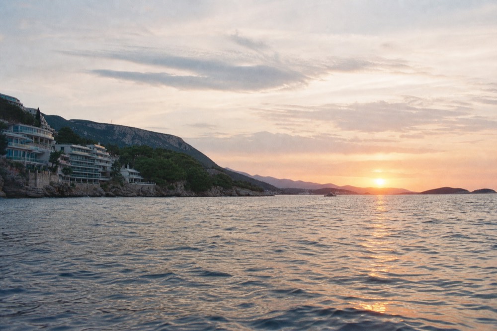 Sunset over the Adriatic from a terrace above Dubrovnik
