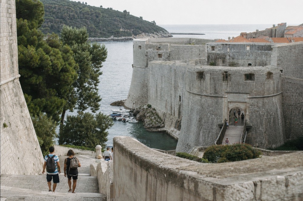 Pile Gate, the main entrance to Dubrovnik's Old Town, with the drawbridge and stone walls