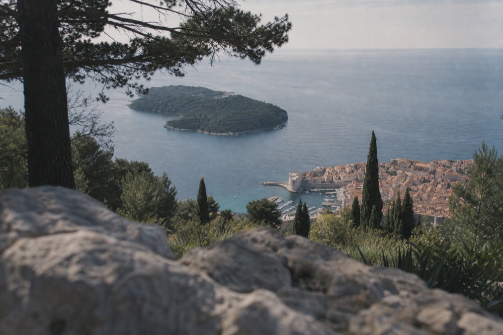 Panorama of Dubrovnik old town and Lokrum island seen from Mount Srd