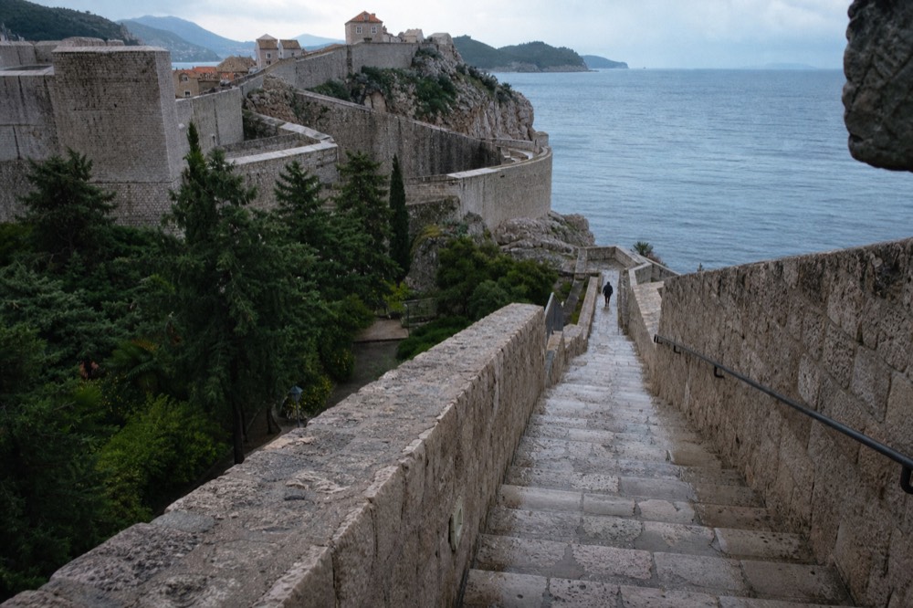 Empty ramparts in early morning light above the Old Town