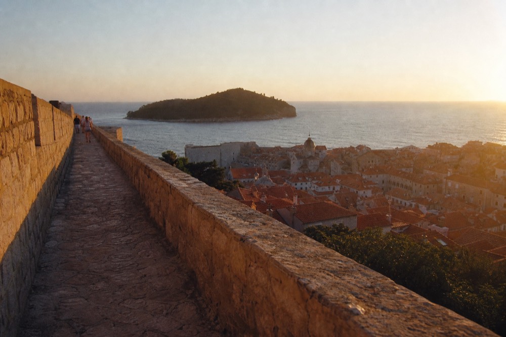 Evening light on the Old Town rooftops seen from the hills above Dubrovnik