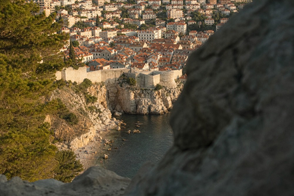 Evening light on Dubrovnik rooftops from the hills above the city
