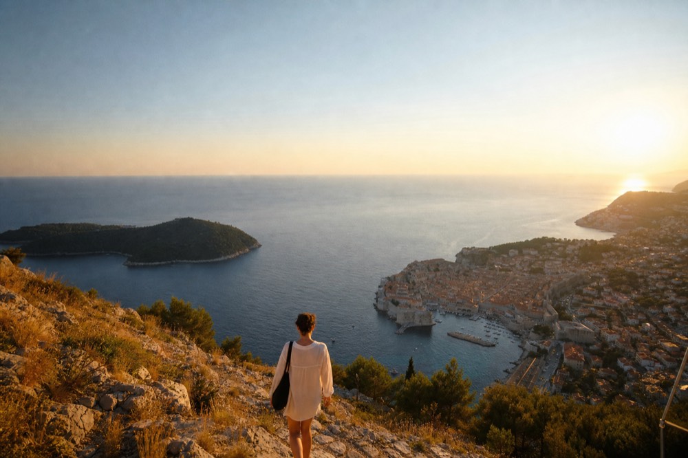 View from Mount Srd over Dubrovnik Old Town and the Adriatic at golden hour