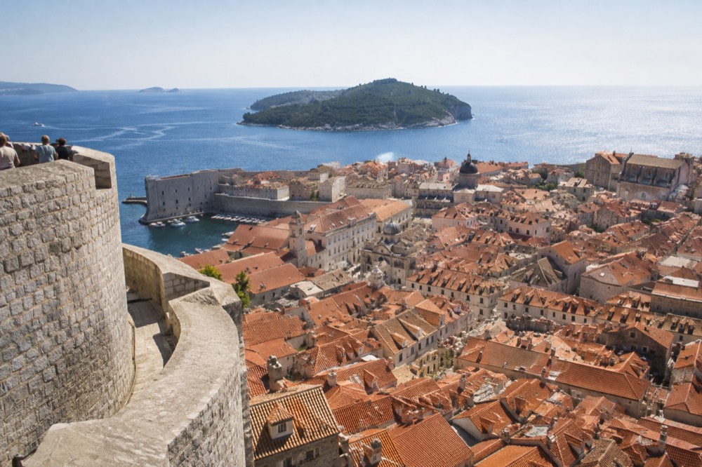 The view from Minčeta Tower looking down over the red rooftops towards the sea