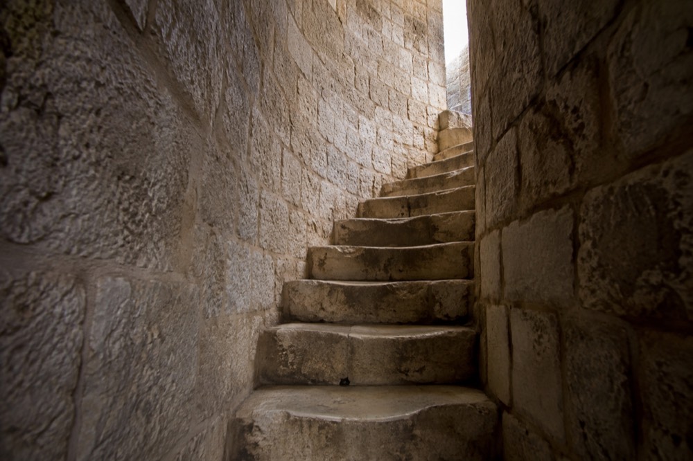 The narrow staircase inside Minčeta Tower leading up to the parapet