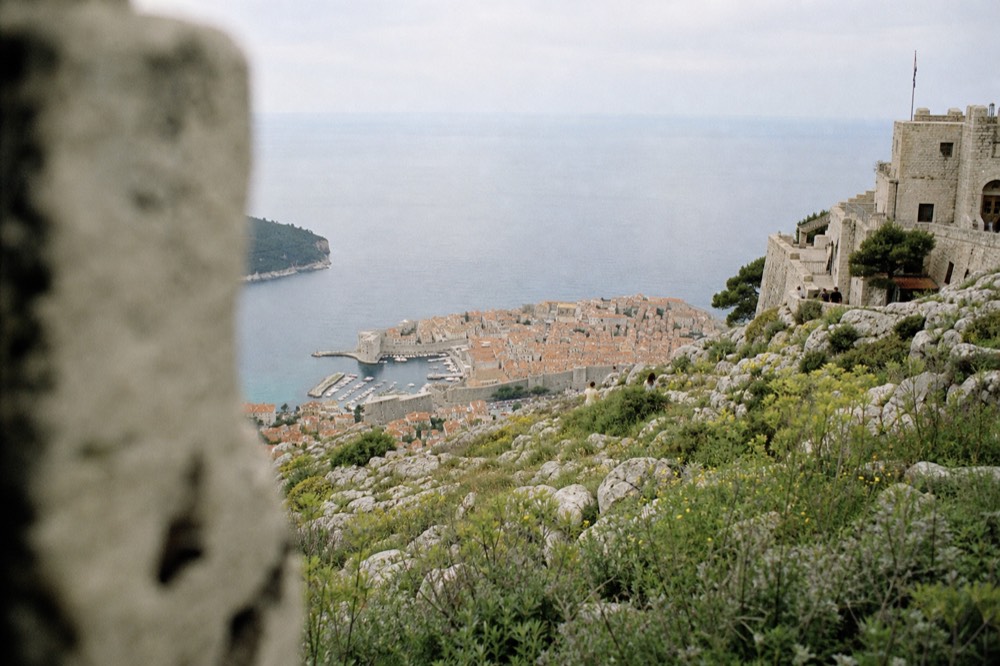 The stone fortress on Mount Srd above Dubrovnik with the walled city and Adriatic Sea below