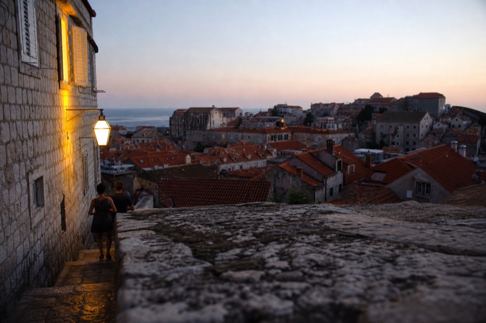 Orange rooftops of Dubrovnik Old Town in warm golden afternoon light