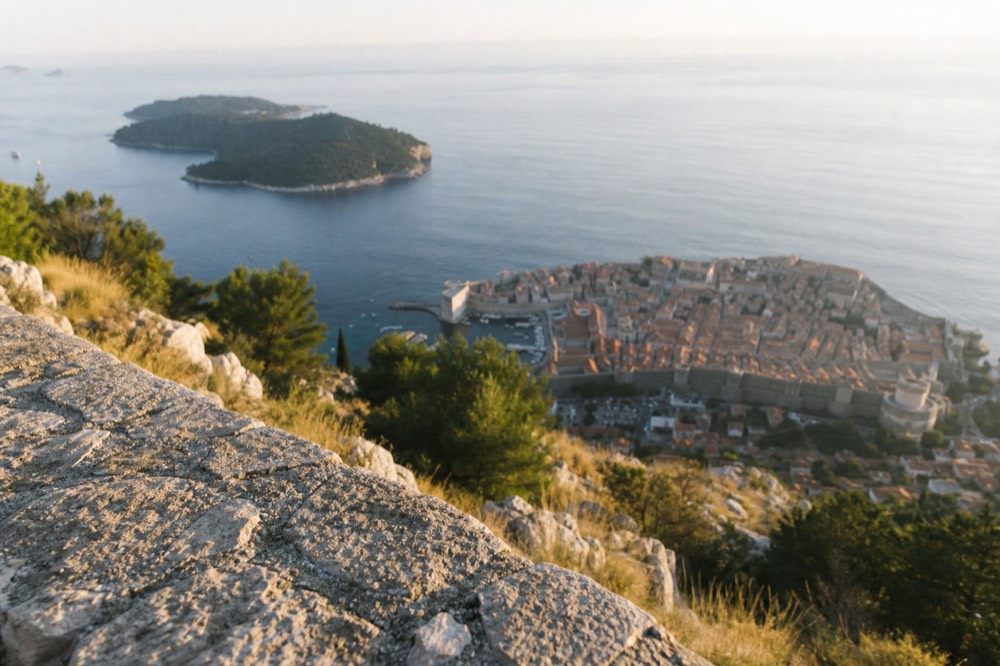 View from Mount Srd over Dubrovnik Old Town and the Adriatic at golden hour